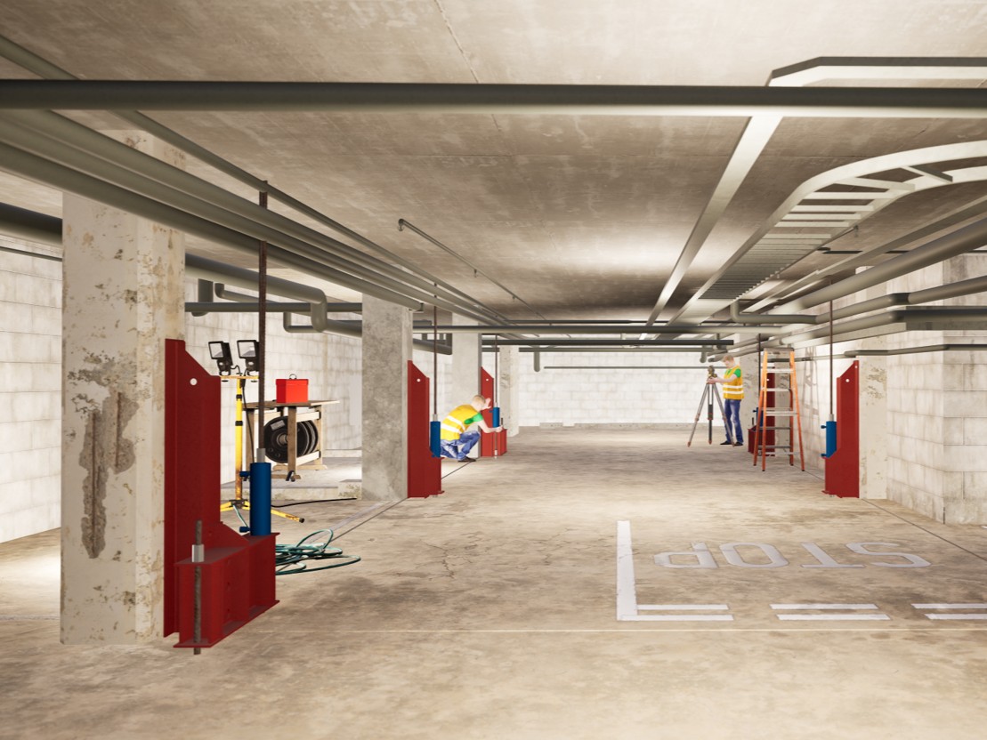 Concrete slab lowering engineering illustration